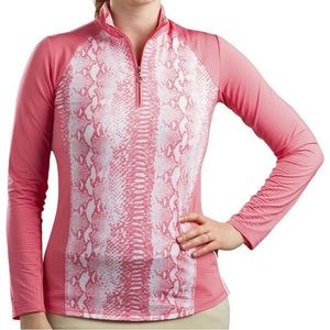 NWT SanSoleil UPF 50 Golf Pink Long sleeve top Snakeskin Print size S